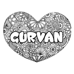 Coloriage prénom GURVAN - décor Mandala coeur