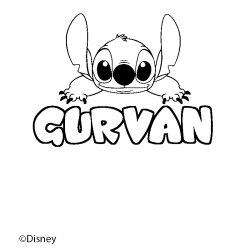 Coloriage pr&eacute;nom GURVAN - d&eacute;cor Stitch