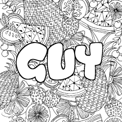 Coloriage pr&eacute;nom GUY - d&eacute;cor Mandala fruits