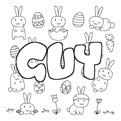 Coloriage pr&eacute;nom GUY - d&eacute;cor Paques