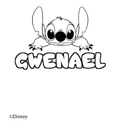 Coloriage pr&eacute;nom GWENAEL - d&eacute;cor Stitch