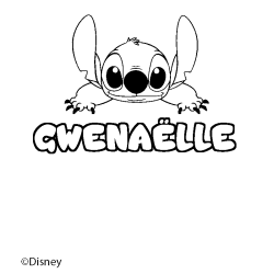 Coloriage pr&eacute;nom GWENA&Euml;LLE - d&eacute;cor Stitch