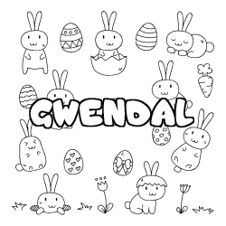 Coloriage pr&eacute;nom GWENDAL - d&eacute;cor Paques