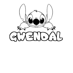 Coloriage prénom GWENDAL - décor Stitch