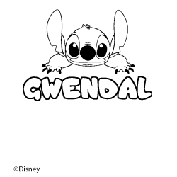 Coloriage pr&eacute;nom GWENDAL - d&eacute;cor Stitch