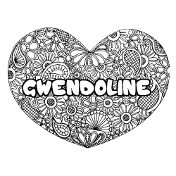 Coloriage prénom GWENDOLINE - décor Mandala coeur
