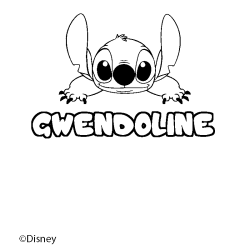 Coloriage pr&eacute;nom GWENDOLINE - d&eacute;cor Stitch