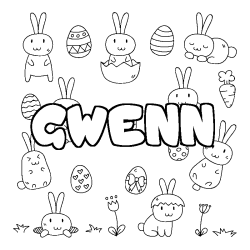 Coloriage pr&eacute;nom GWENN - d&eacute;cor Paques