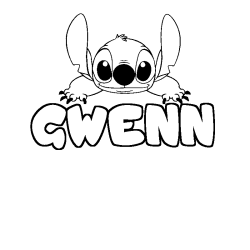 Coloriage prénom GWENN - décor Stitch