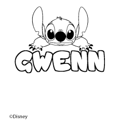 Coloriage pr&eacute;nom GWENN - d&eacute;cor Stitch
