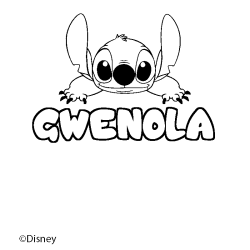 Coloriage pr&eacute;nom GWENOLA - d&eacute;cor Stitch