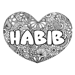 Coloriage prénom HABIB - décor Mandala coeur