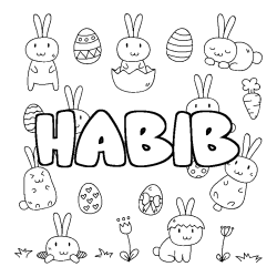 Coloriage prénom HABIB - décor Paques