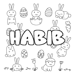 Coloriage pr&eacute;nom HABIB - d&eacute;cor Paques