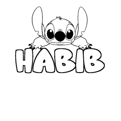 Coloriage prénom HABIB - décor Stitch