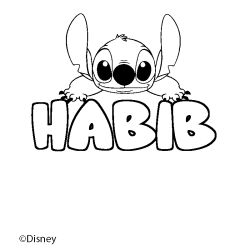 Coloriage pr&eacute;nom HABIB - d&eacute;cor Stitch