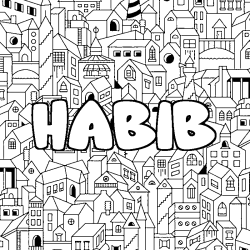Coloriage pr&eacute;nom HABIB - d&eacute;cor Ville