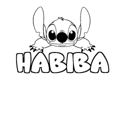 Coloriage prénom HABIBA - décor Stitch