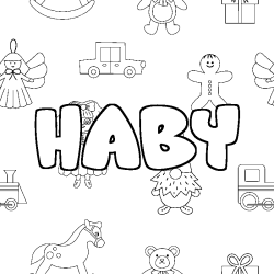 Coloriage pr&eacute;nom HABY - d&eacute;cor Jouets