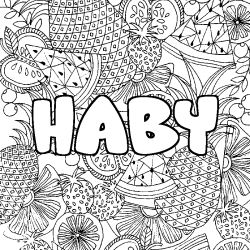 Coloriage pr&eacute;nom HABY - d&eacute;cor Mandala fruits