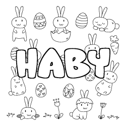 Coloriage pr&eacute;nom HABY - d&eacute;cor Paques