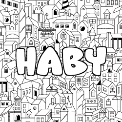 Coloriage pr&eacute;nom HABY - d&eacute;cor Ville