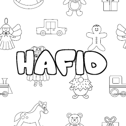 Coloriage prénom HAFID - décor Jouets