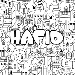 Coloriage pr&eacute;nom HAFID - d&eacute;cor Ville