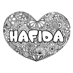 Coloriage pr&eacute;nom HAFIDA - d&eacute;cor Mandala coeur