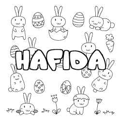 Coloriage pr&eacute;nom HAFIDA - d&eacute;cor Paques