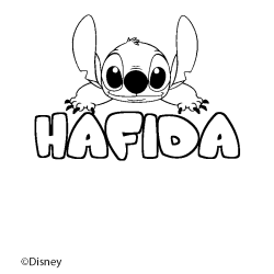 Coloriage pr&eacute;nom HAFIDA - d&eacute;cor Stitch