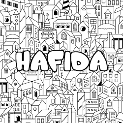 Coloriage pr&eacute;nom HAFIDA - d&eacute;cor Ville