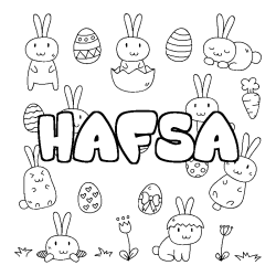 Coloriage prénom HAFSA - décor Paques