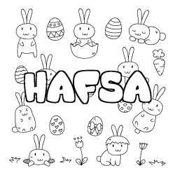 Coloriage pr&eacute;nom HAFSA - d&eacute;cor Paques