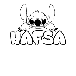 Coloriage prénom HAFSA - décor Stitch