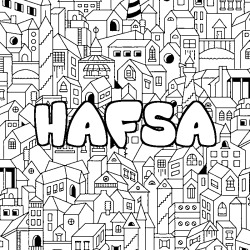 Coloriage pr&eacute;nom HAFSA - d&eacute;cor Ville