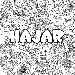 Coloriage prénom HAJAR - décor Mandala fruits
