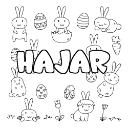 Coloriage prénom HAJAR - décor Paques
