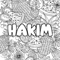 Coloriage prénom HAKIM - décor Mandala fruits