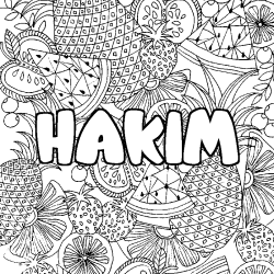 Coloriage pr&eacute;nom HAKIM - d&eacute;cor Mandala fruits