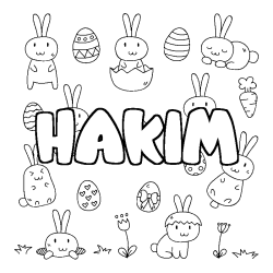 Coloriage pr&eacute;nom HAKIM - d&eacute;cor Paques