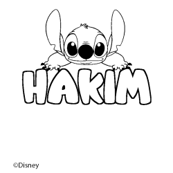 Coloriage pr&eacute;nom HAKIM - d&eacute;cor Stitch