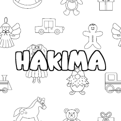 Coloriage prénom HAKIMA - décor Jouets