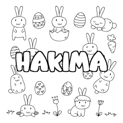 Coloriage pr&eacute;nom HAKIMA - d&eacute;cor Paques