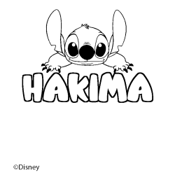 Coloriage pr&eacute;nom HAKIMA - d&eacute;cor Stitch
