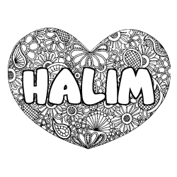 Coloriage prénom HALIM - décor Mandala coeur