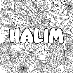 Coloriage prénom HALIM - décor Mandala fruits