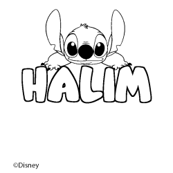 Coloriage pr&eacute;nom HALIM - d&eacute;cor Stitch