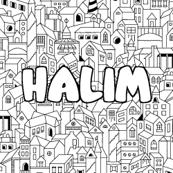 Coloriage prénom HALIM - décor Ville