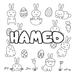 Coloriage pr&eacute;nom HAMED - d&eacute;cor Paques